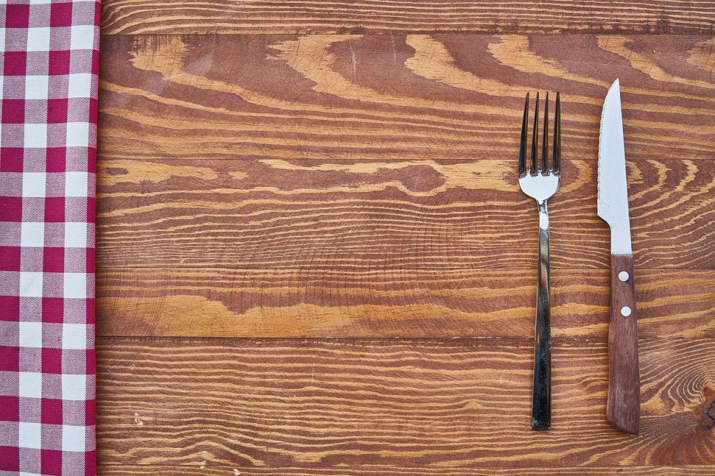 table, fork, knife